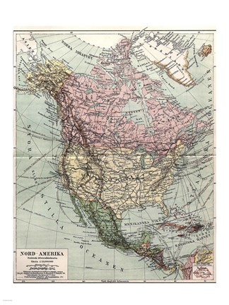 Framed Nord-Amerika Politisk Ofversiktskarta, Nordisk familjebok Print