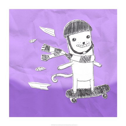 Framed Skateboarding Cat I Print