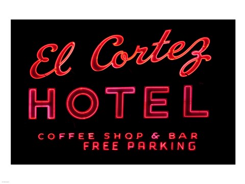 Framed Historic El Cortez Hotel neon sign, Freemont Street, Las Vegas Print