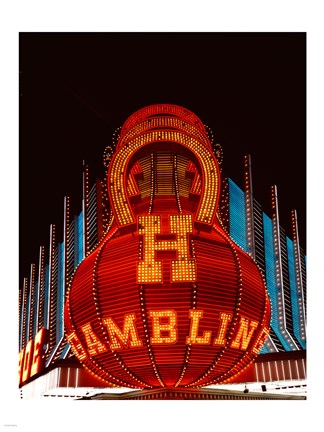 Framed Neon gambling sign on Freemont Street in historic Las Vegas Print