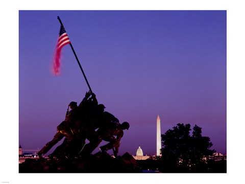 Framed Iwo Jima Memorial at dusk, Washington, D.C. Print
