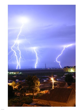 Framed Lightning over Oradea Romania Print