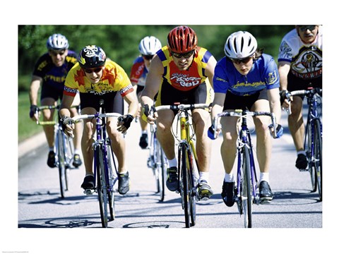 Framed Group of cyclists riding bicycles Print