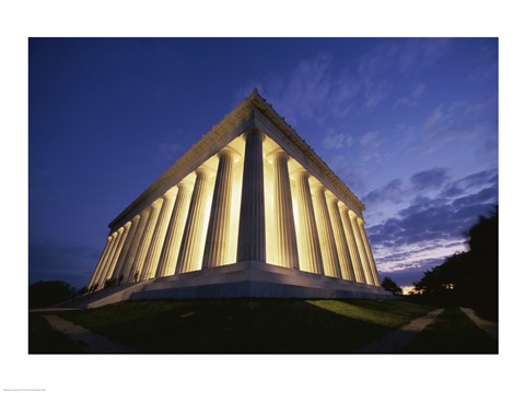 Framed Low angle view of the Lincoln Memorial lit up at night, Washington D.C., USA Print