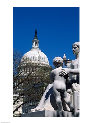 Framed Spirit of Justice statue in front of a government building, State Capitol Building, Washington DC, USA Print