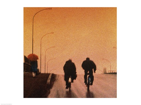 Framed Biking at dusk Print