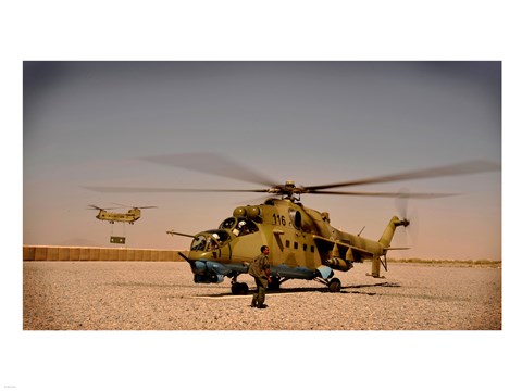 Framed Afghan Air Corps Mi-35 at Kandahar Airfield, 2009 Print