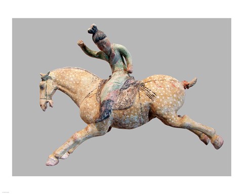 Framed ceramic female polo player, from northern China, Tang Dynasty Print
