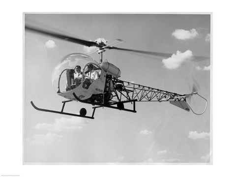 Framed Low angle view of two people sitting in a helicopter, Bell 47G-2 Print