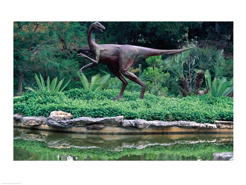 Framed Statue of Ornithomimus Dinosaur in a park, Zilker Park, Austin, Texas, USA Print