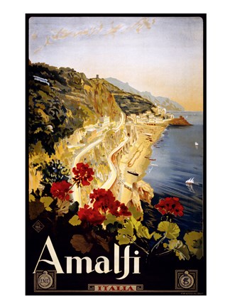 Framed Amalfi, travel poster Print