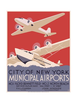 Framed New York City municipal airports, 1937 Print