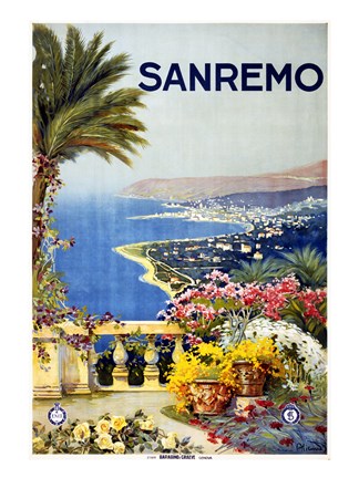 Framed San Remo, travel poster 1920 Print