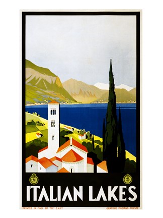 Framed Italian Lakes, travel poster, 1930 Print
