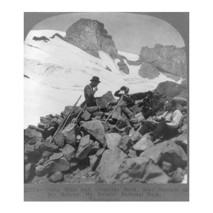 Framed Washington - Mount Rainier Toiling up a snowfield Print