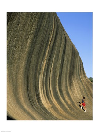 Framed Person climbing Wave Rock, Western Australia, Australia Print