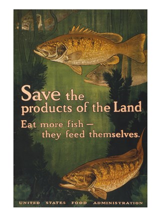 Framed Save the products of the land--Eat more fish-they feed themselves United States Food Administration Print