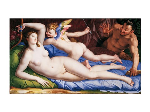 Framed Bronzino Venus, Cupido and Satyr Print