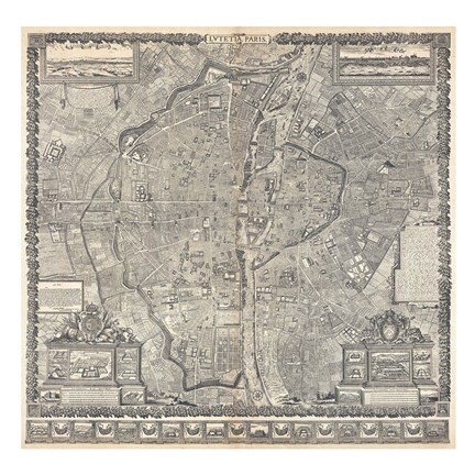 Framed 1652 Gomboust Map of Paris, France Print