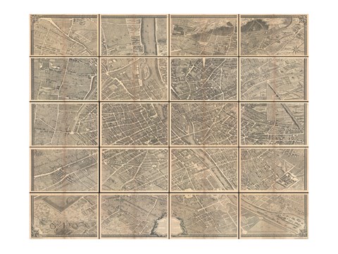 Framed 1739 Bretez - Turgot View and Map of Paris, France Print