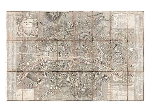 Framed 1797 Jean Map of Paris and the Faubourgs, France Print