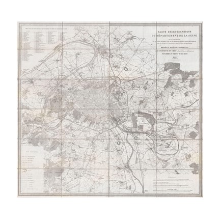 Framed 1852 Andriveau Goujon Map of Paris and Environs, France Print