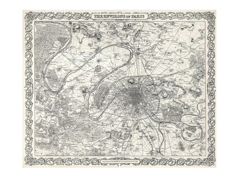 Framed 1855 City Plan of Paris, France Print