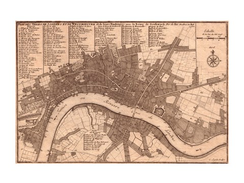 Framed Nicolas de fer 1700 London Print