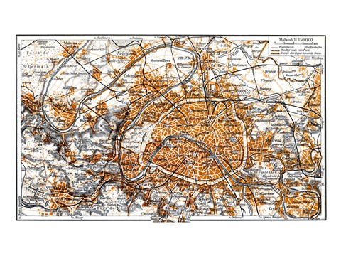 Framed Paris in Brockhaus 1937 Print