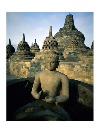 Framed Buddha statue in front of a temple, Borobudur Temple, Java, Indonesia Print