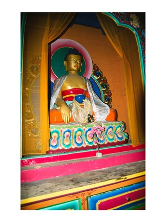 Framed Statue of Buddha in a temple, Paugha, Annapurna Range, Nepal Print