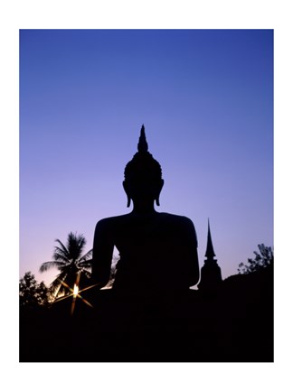 Framed Silhouette of Buddha and temple during sunset, Sukhothai, Thailand Print