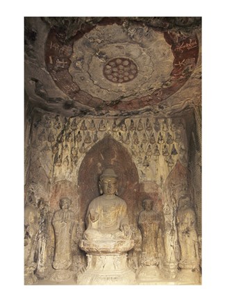 Framed Buddha Statue Carved, Longmen Caves, Luoyang, China Print