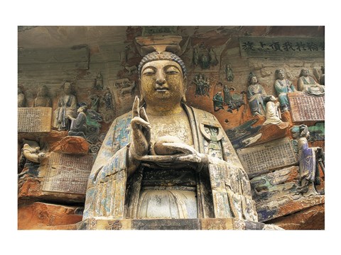 Framed Buddhist Cliff Sculptures, Dazu, China Print