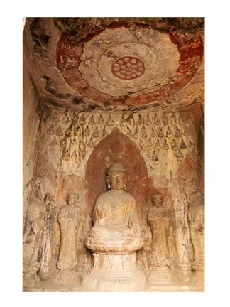 Framed Buddha statue, Longmen Buddhist Caves, Luoyang, China Print