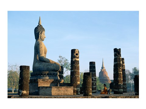 Framed Side profile of the Seated Buddha, Wat Mahathat, Sukhothai, Thailand Print
