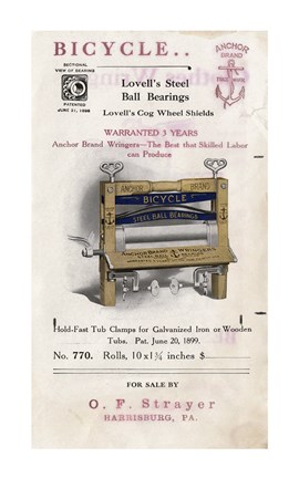 Framed Bicycle Clothes Wringer Print