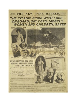 Framed New York Herald front page about the Titanic Disaster Print