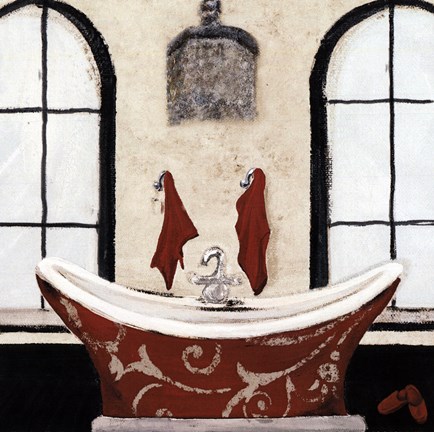 Framed Red Villa Bath I Print