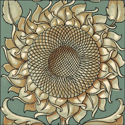 Framed Sunflower Woodblock I Print