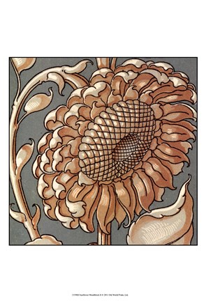 Framed Sunflower Woodblock II Print