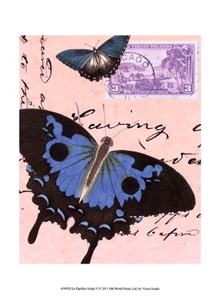 Framed Le Papillon Script V Print