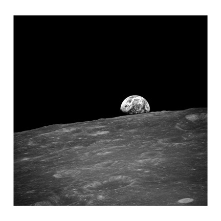 Framed first photograph taken by humans of Earthrise during Apollo 8. Print