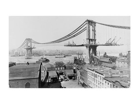 Framed Manhattan Bridge Construction, 1909 far Print