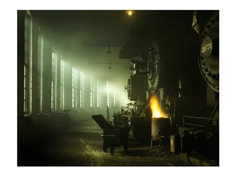 Framed Locomotives Roundhouse Print