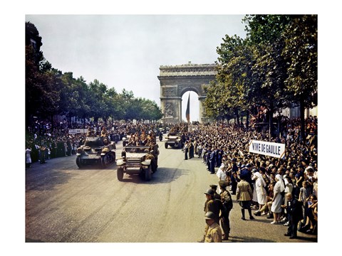 Framed Crowds of French Patriots Line the Champs Elysees Print