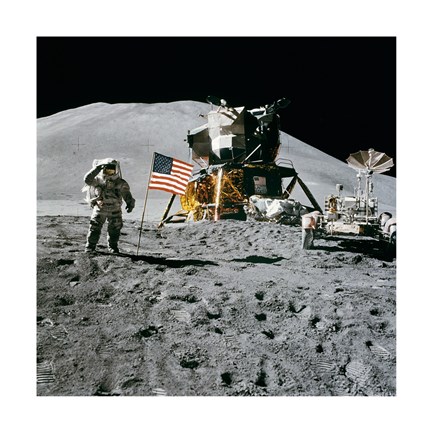 Framed Apollo 15 Lunar Module Pilot James Irwin Salutes the U.S. Flag Print