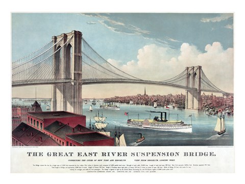 Framed Great East River Suspension Bridge Print