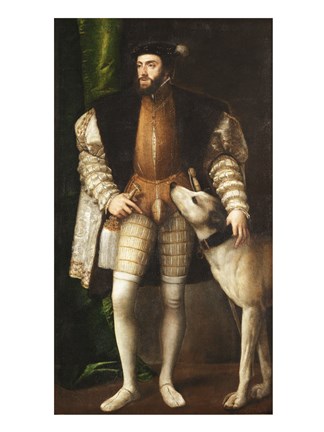 Framed Emperor Carlos V with a Dog Print