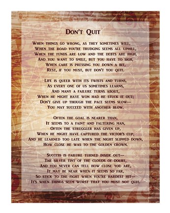 Framed Don't Quit Poem Print